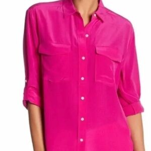 Tommy Bahama Women’s 100% Silk Button Down Shirt Hot Pink Size Medium Blouse